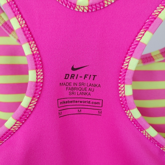 Nike Pro Stripe Sports Bra Medium Neon Pink Yellow - Picture 15 of 15